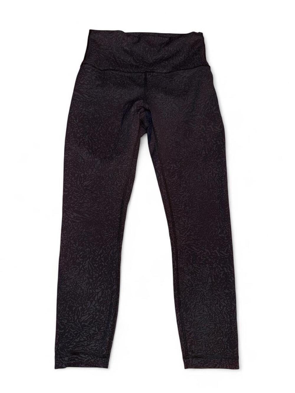 Lululemon Womens  Wunder Train High-Rise Crop 23" black grey abstract artsy Sz 6